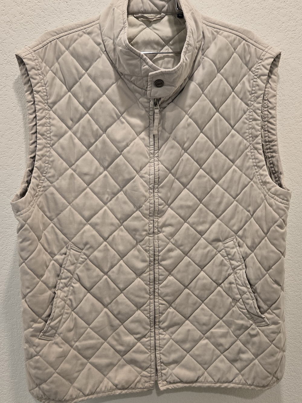 Ermenegildo Zegna Men's Beige Quilted Vest Full Zip Snap Stand-Up Collar XL